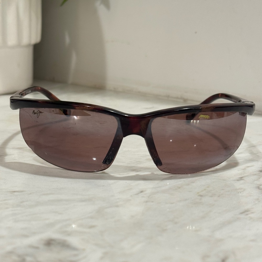 Maui Jim MJ Sport Sunglasses Unisex Tortoise Wrap Rimless Bottom Japan y2K